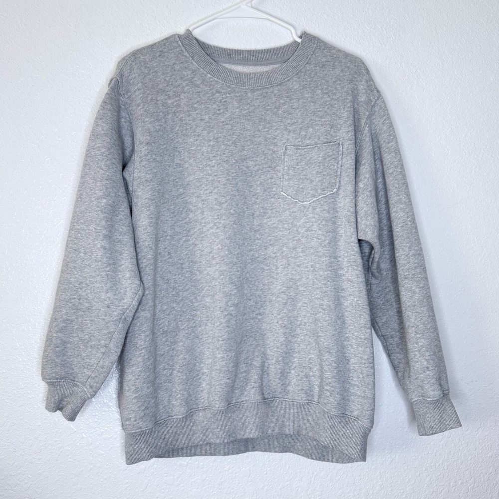 Aerie Light Gray Raw Edge Front Pocket Crew Neck Sweatshirt Sweater XS